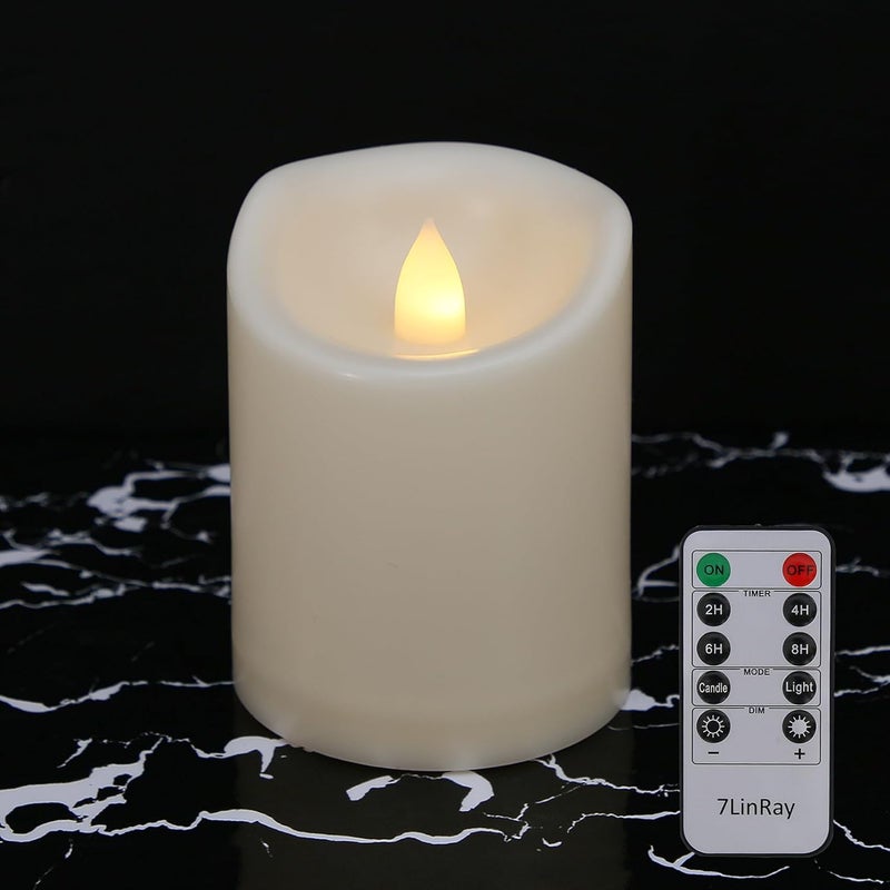 7LinRay Store 3" x 4" Single Flickering Flameless Candles with Remote and Timers, Waterproof Outdoor Indoor Battery Operated LED Pillar Candles for Home/Wedding Decor, Ivory Plastic, Won't Melt - Image 1